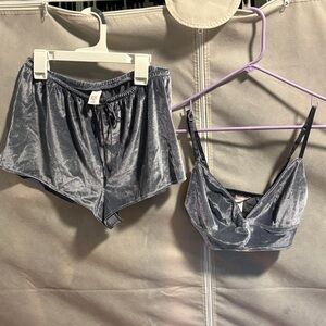 Victoria's Secret Shimmery Silver/blueish Velvet Bralette & Shorts Set
